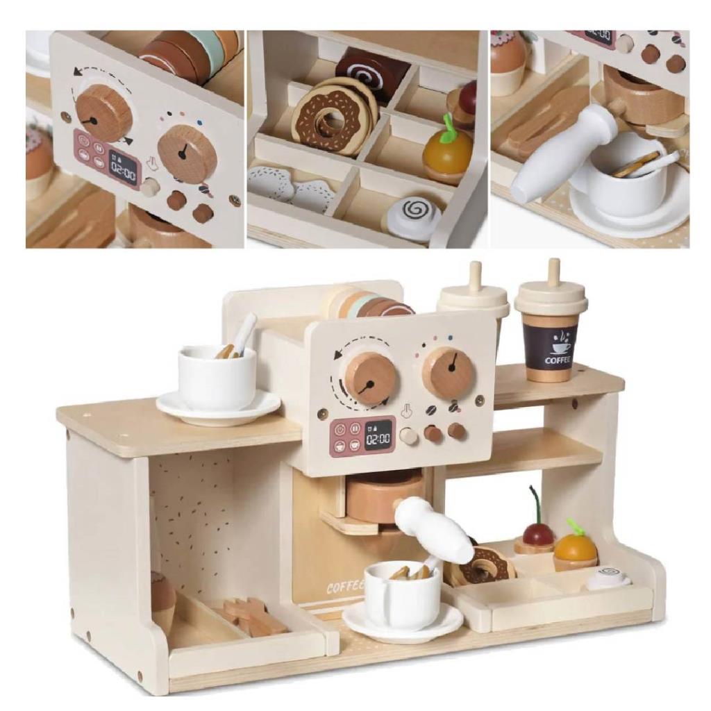 Wooden Coffee Shop Play Set for Kids